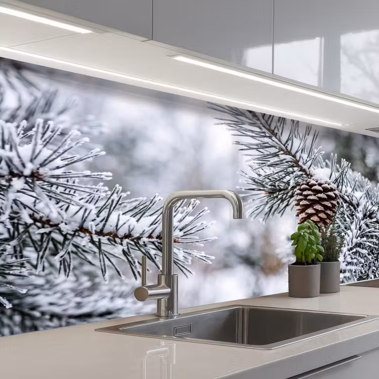 Keuken achterwand - Dennenappel - Tak - Sneeuw - Winter - Sfeervol — 2