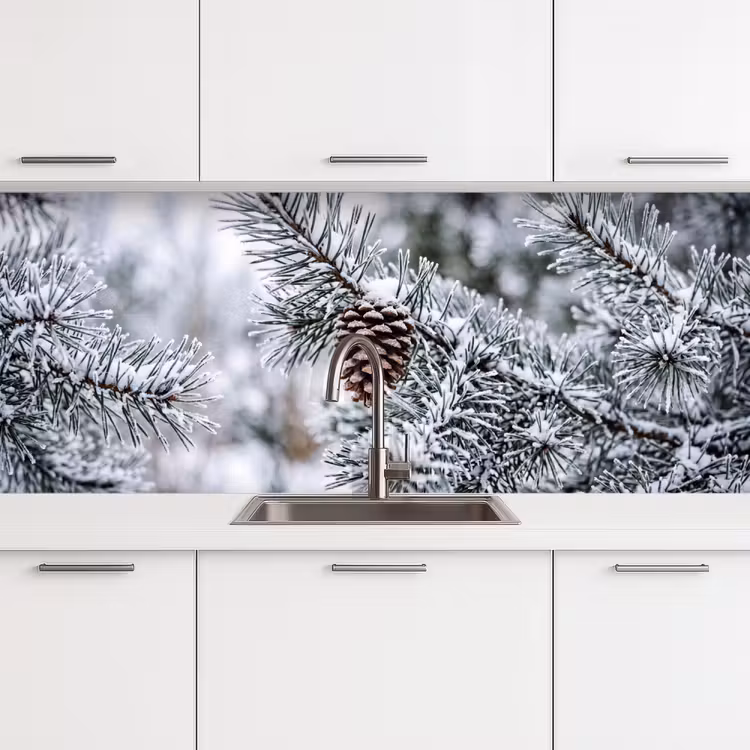 Keuken achterwand - Dennenappel - Tak - Sneeuw - Winter - Sfeervol — 4