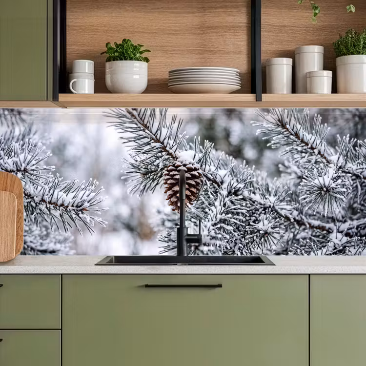 Keuken achterwand - Dennenappel - Tak - Sneeuw - Winter - Sfeervol — 8
