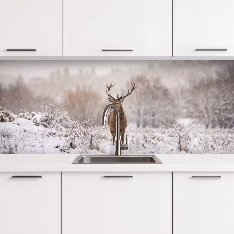 Keuken achterwand - Edelhert - Bos - Sneeuw - Winter - Majestueus — 4