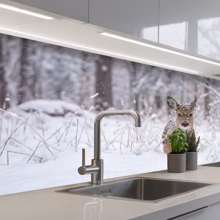 Keuken achterwand - Hert - Sneeuw - Bos - Dieren - Vertederend — 2