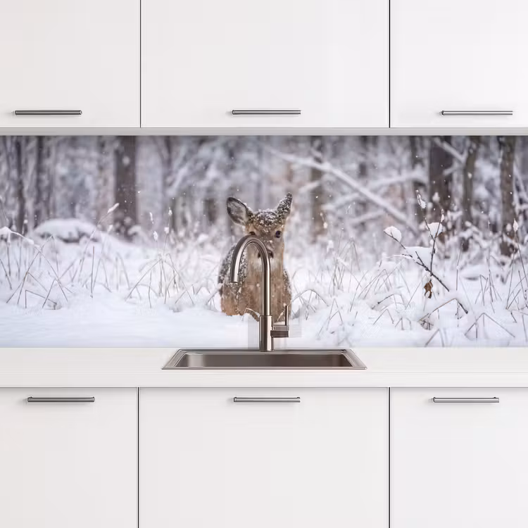 Keuken achterwand - Hert - Sneeuw - Bos - Dieren - Vertederend — 4