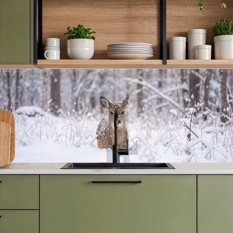 Keuken achterwand - Hert - Sneeuw - Bos - Dieren - Vertederend — 8