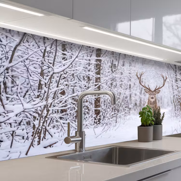 Keuken achterwand - Hert - Winter - Bos - Natuur - Wit — 2