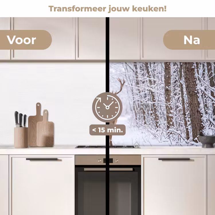 Keuken achterwand - Hert - Winter - Bos - Natuur - Wit — 3