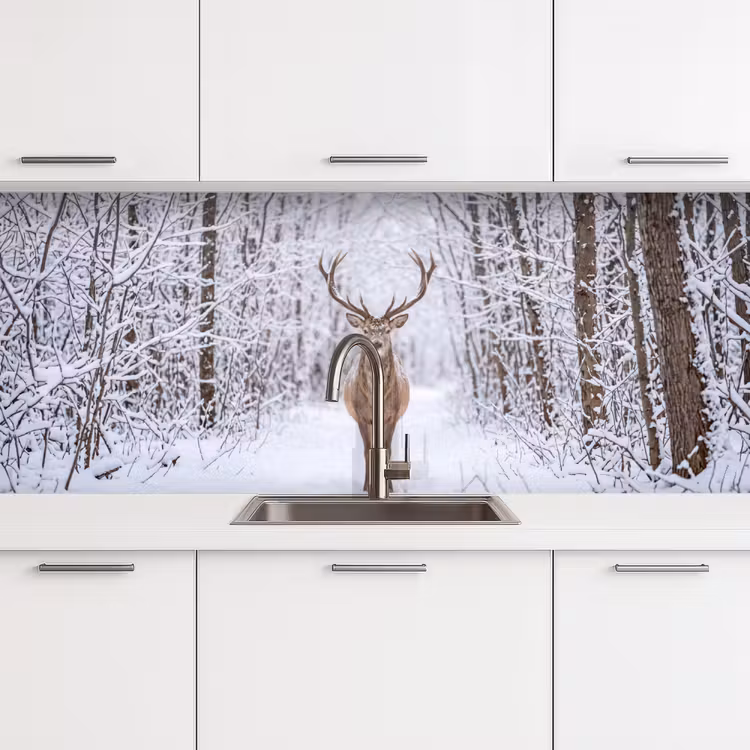 Keuken achterwand - Hert - Winter - Bos - Natuur - Wit — 4