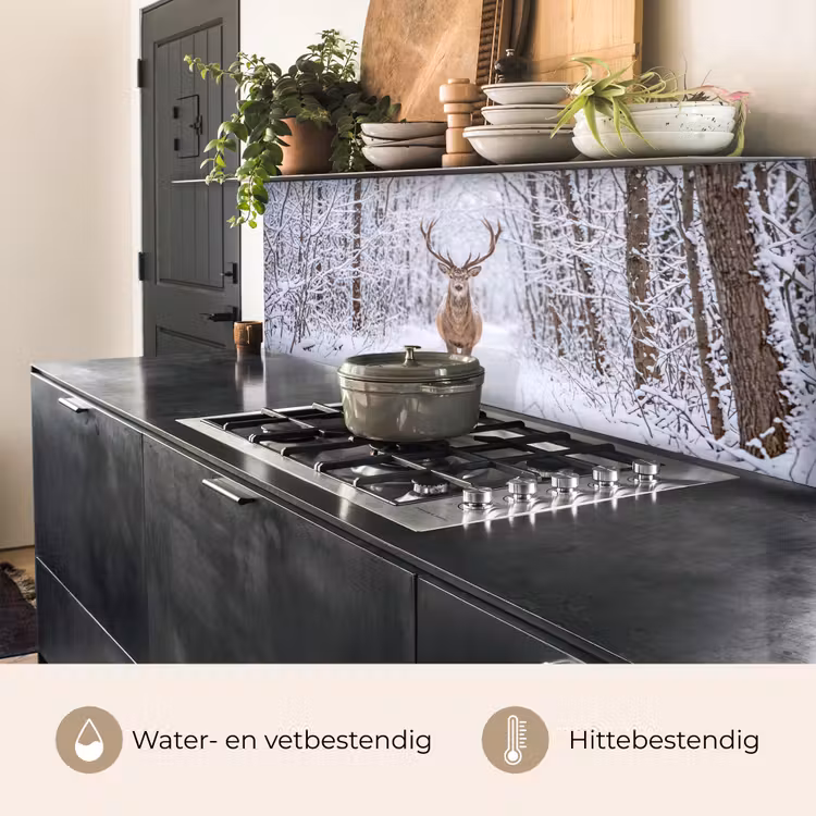 Keuken achterwand - Hert - Winter - Bos - Natuur - Wit — 5