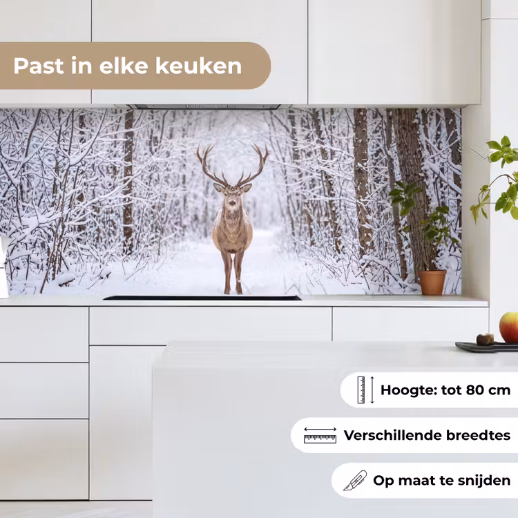 Keuken achterwand - Hert - Winter - Bos - Natuur - Wit — 7