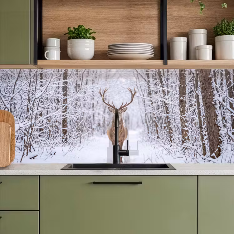 Keuken achterwand - Hert - Winter - Bos - Natuur - Wit — 8