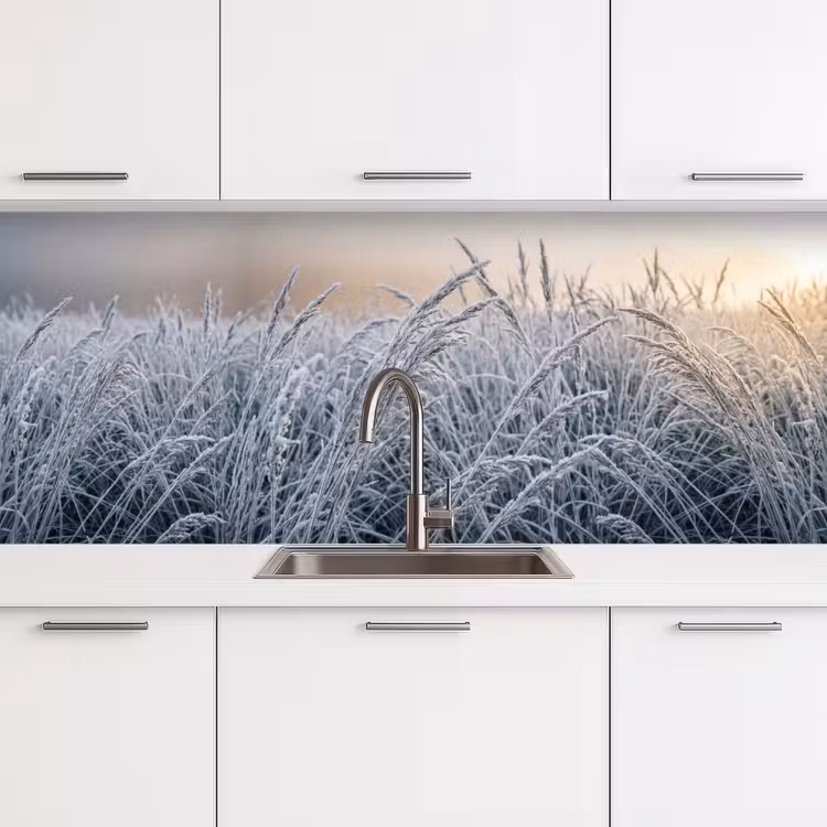 Keuken achterwand - Rijp - Gras - Kristallen - Winter - Minimalistisch — 4