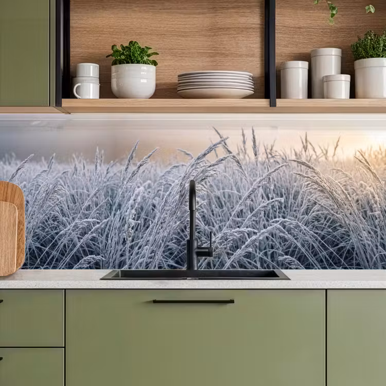 Keuken achterwand - Rijp - Gras - Kristallen - Winter - Minimalistisch — 8