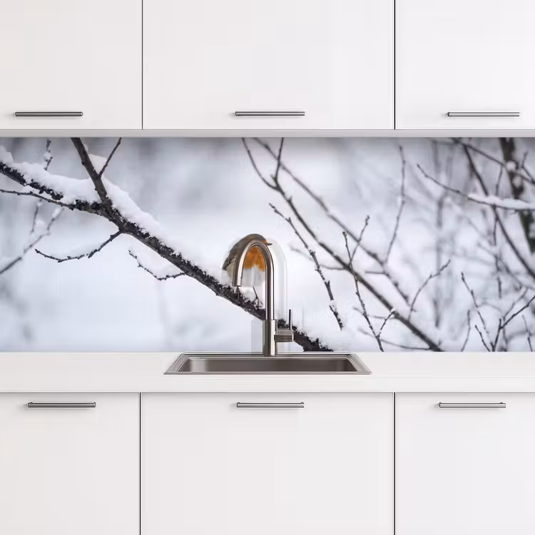 Keuken achterwand - Roodborstje - Tak - Sneeuw - Winter - Levendig — 4