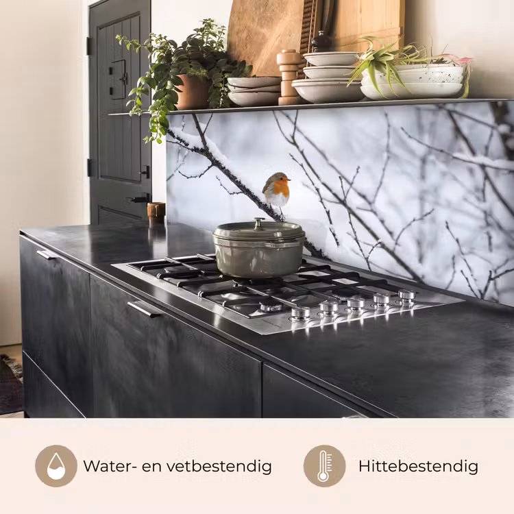 Keuken achterwand - Roodborstje - Tak - Sneeuw - Winter - Levendig — 5