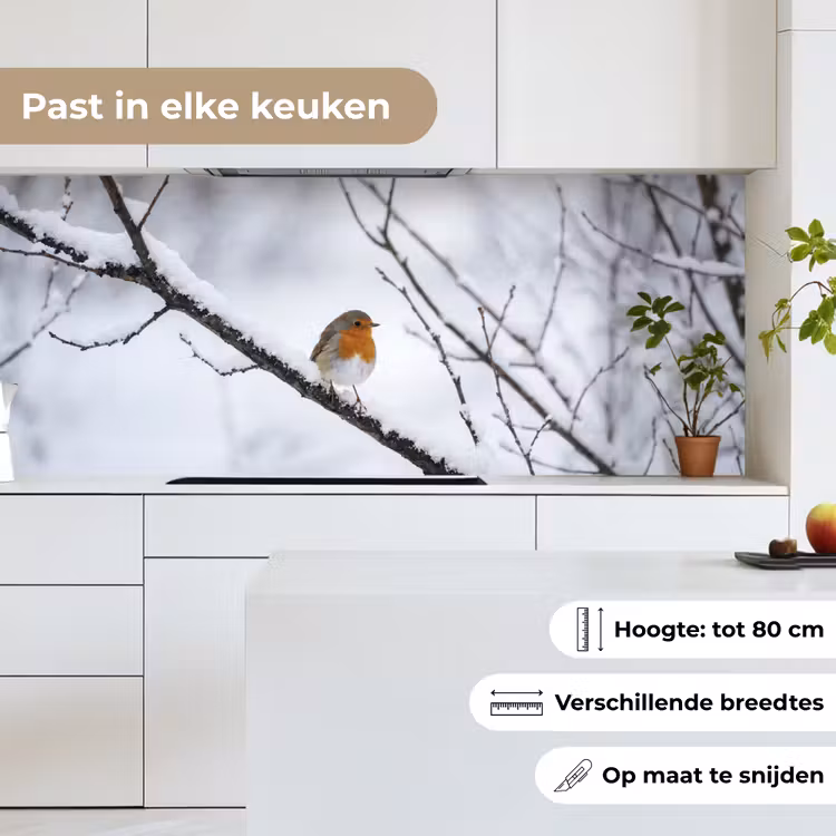 Keuken achterwand - Roodborstje - Tak - Sneeuw - Winter - Levendig — 7
