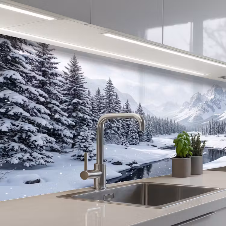 Keuken achterwand - Sneeuwlandschap - Bergen - Rivier - Winter — 2