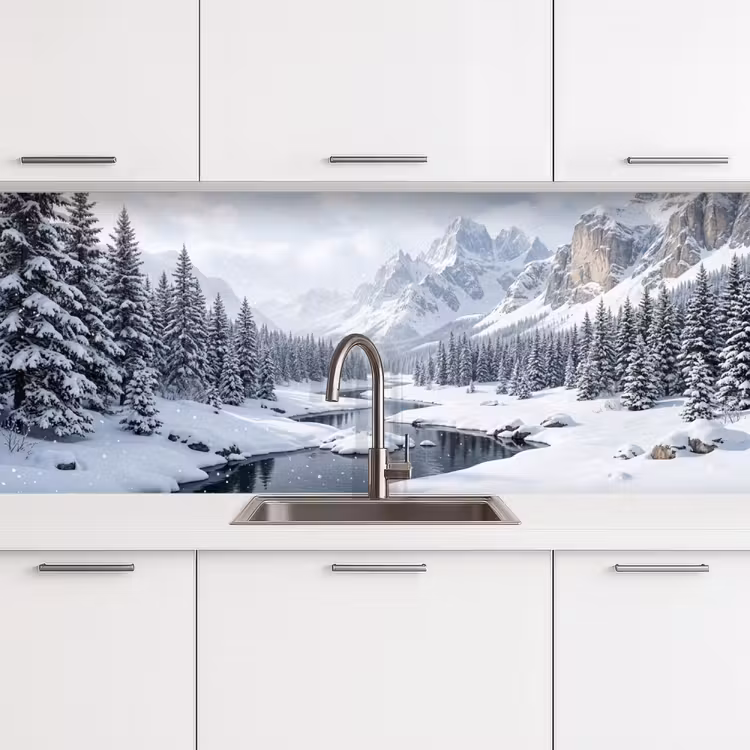 Keuken achterwand - Sneeuwlandschap - Bergen - Rivier - Winter — 4