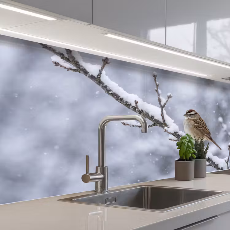 Keuken achterwand - Vogel - Tak - Sneeuw - Winter — 2