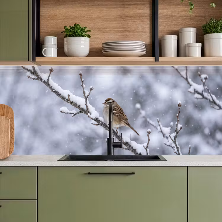 Keuken achterwand - Vogel - Tak - Sneeuw - Winter — 8