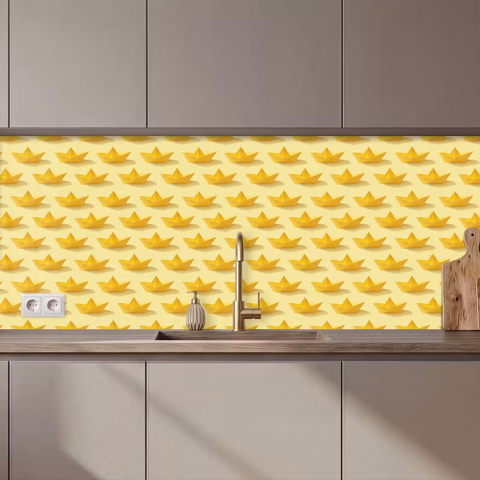 Keuken achterwand - Bootjes - Origami - Creatief - Geel — 1