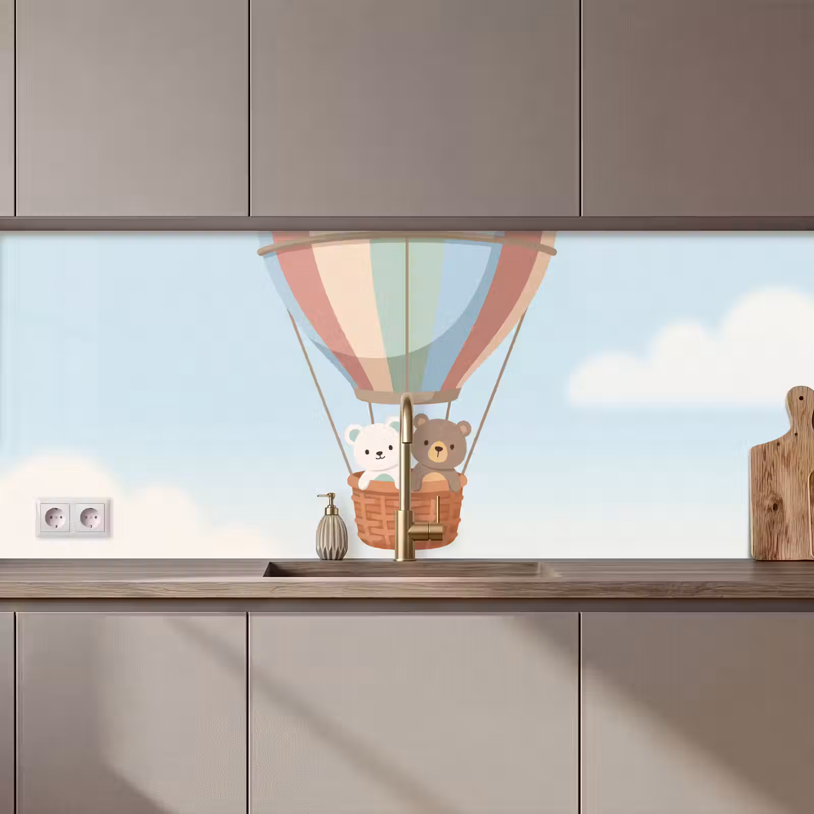Keuken achterwand - Luchtballon - Beren - Pastel — 1