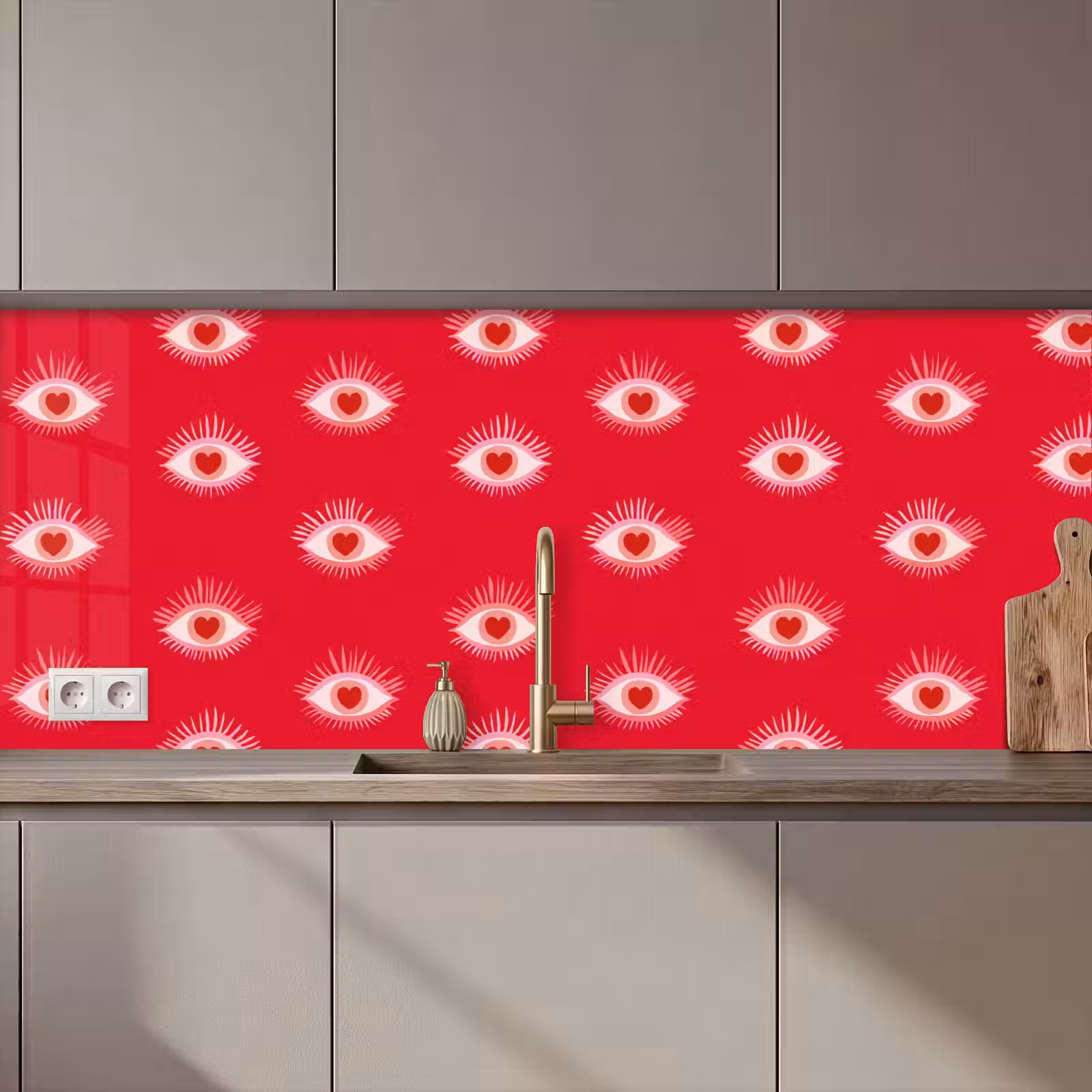 Keuken achterwand - Ogen - Hart - Abstract - Rood - Roze — 1