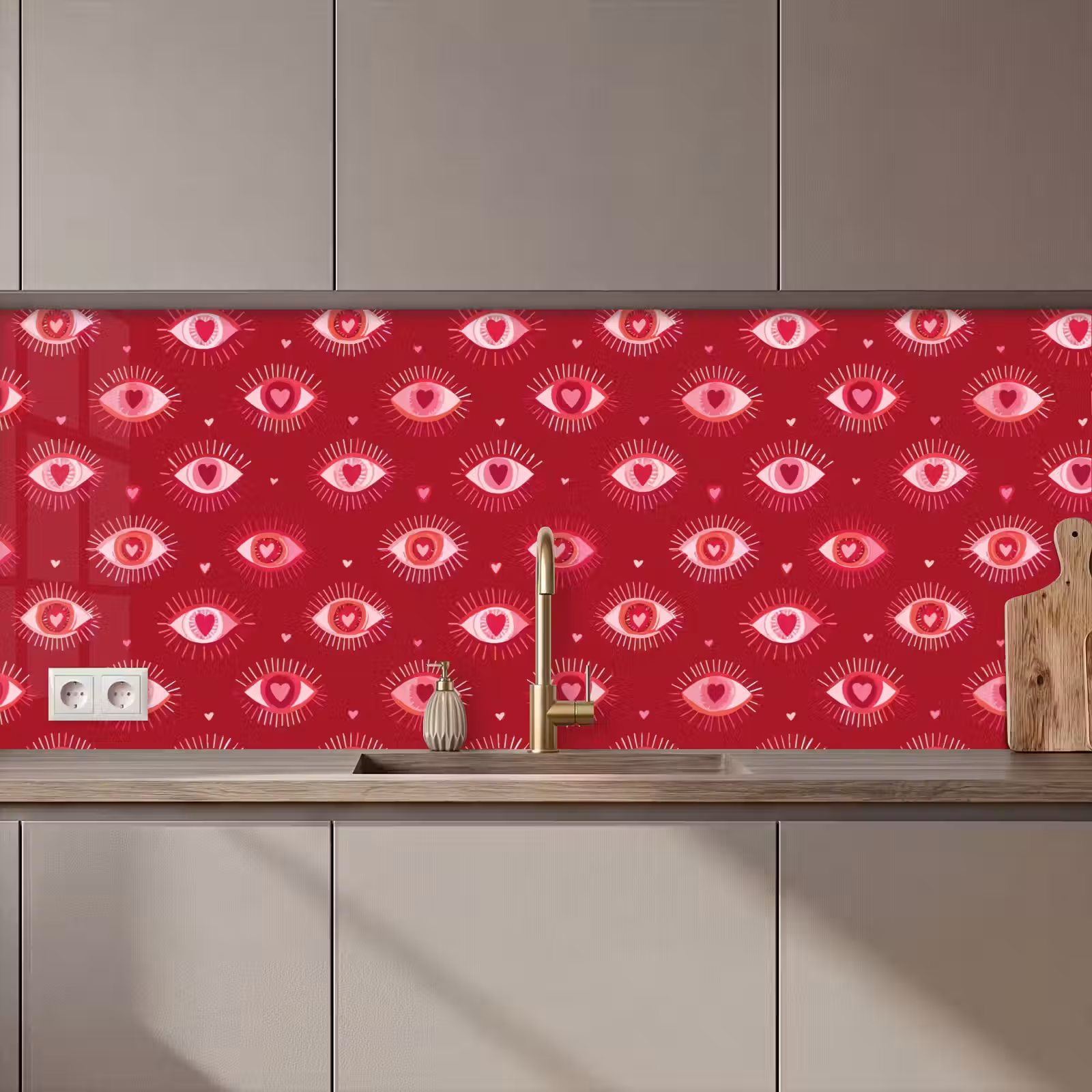 Keuken achterwand - Ogen - Patroon - Roze - Donkerrood — 1
