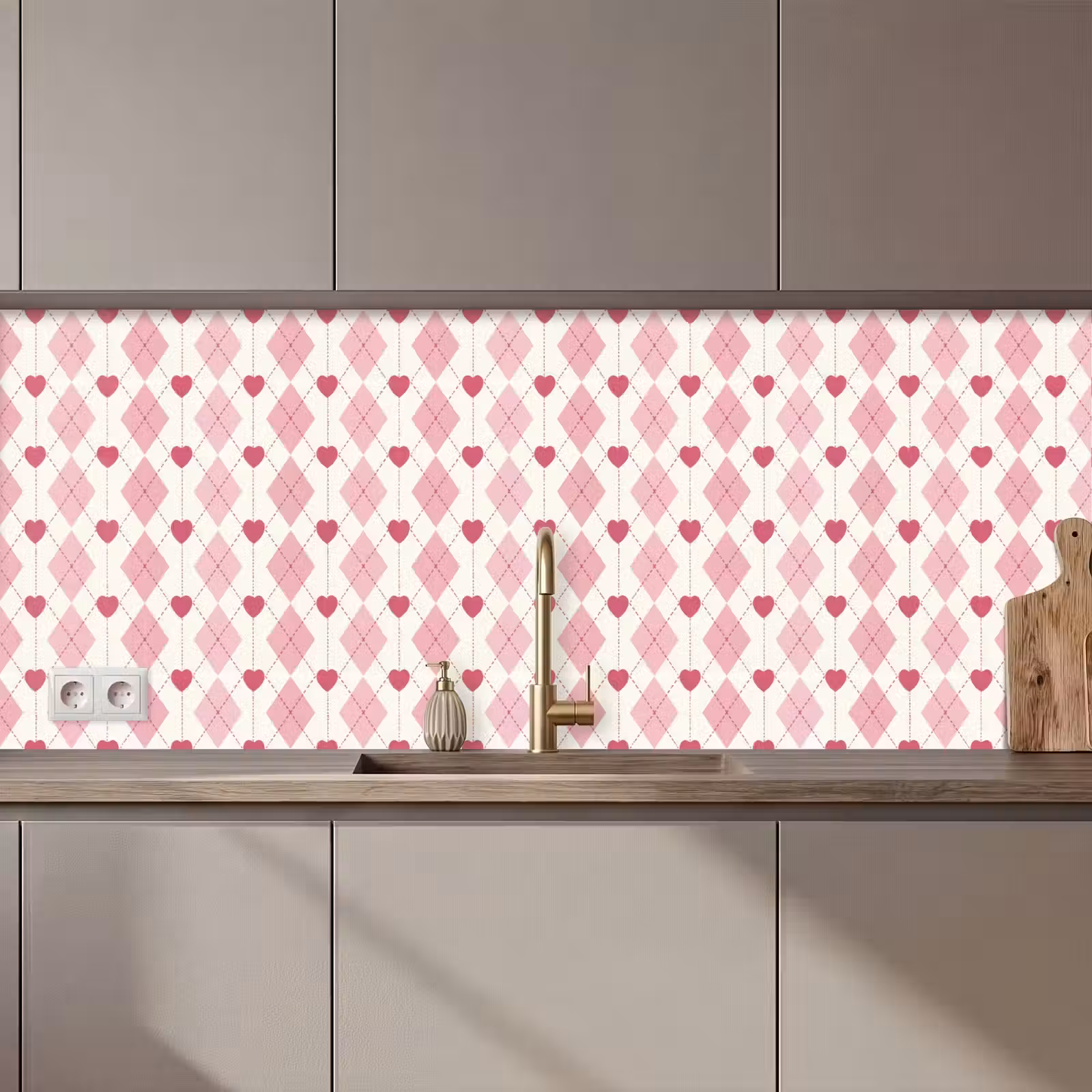 Keuken achterwand - Ruiten - Klassiek - Roze - Wit — 1