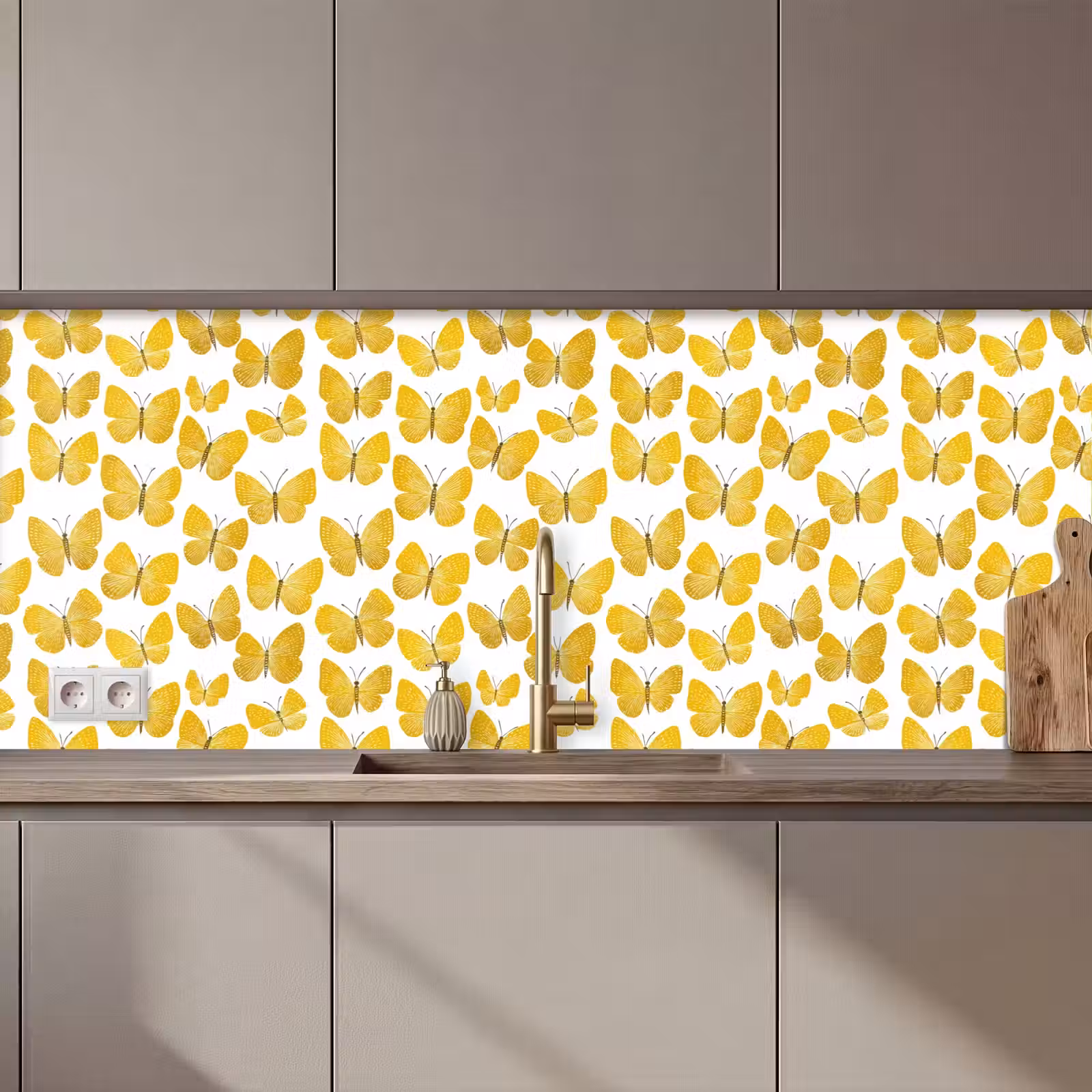 Keuken achterwand - Vlinders - Botanisch - Illustratie - Geel - Wit — 1
