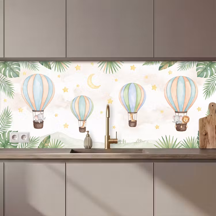 Keuken achterwand - Aquarel - Luchtballonnen - Pastel — 1