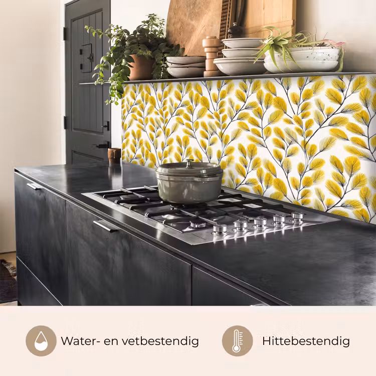 Keuken achterwand - Bladeren - Botanisch - Elegant - Geel - Zwart — 5