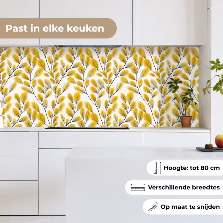Keuken achterwand - Bladeren - Botanisch - Elegant - Geel - Zwart — 7