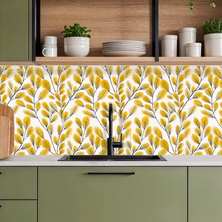 Keuken achterwand - Bladeren - Botanisch - Elegant - Geel - Zwart — 8