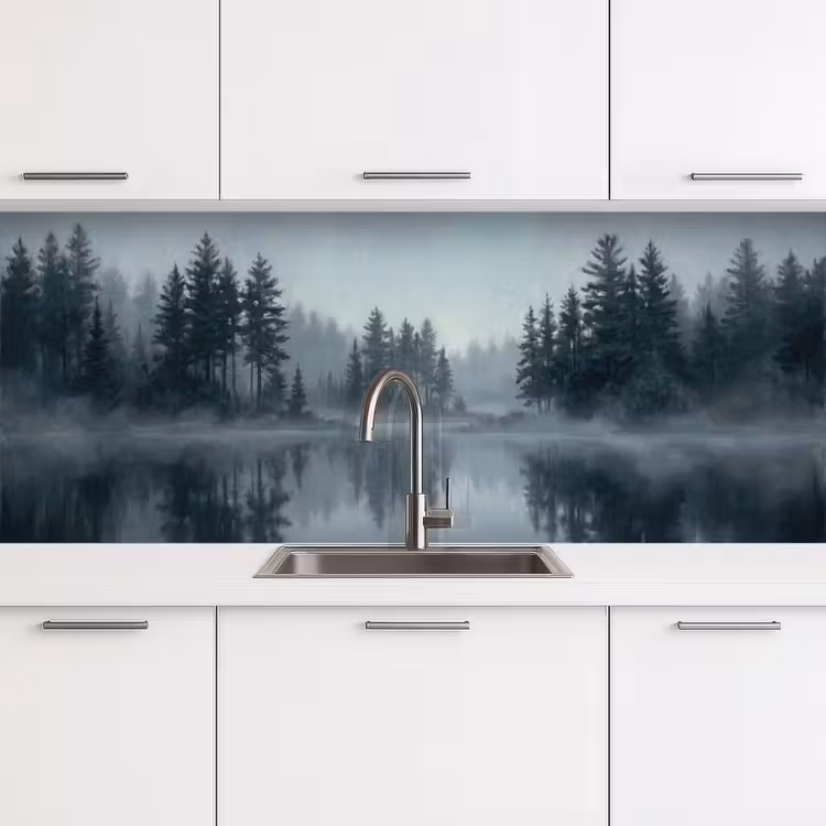Keuken achterwand - Bos - Meer - Mist - Natuur - Grijs — 4