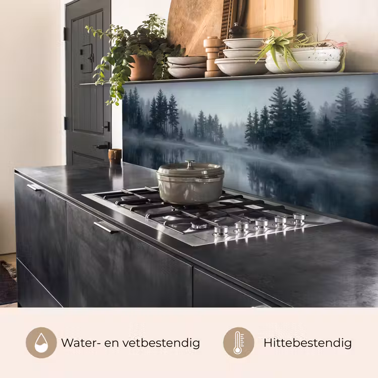 Keuken achterwand - Bos - Meer - Mist - Natuur - Grijs — 5