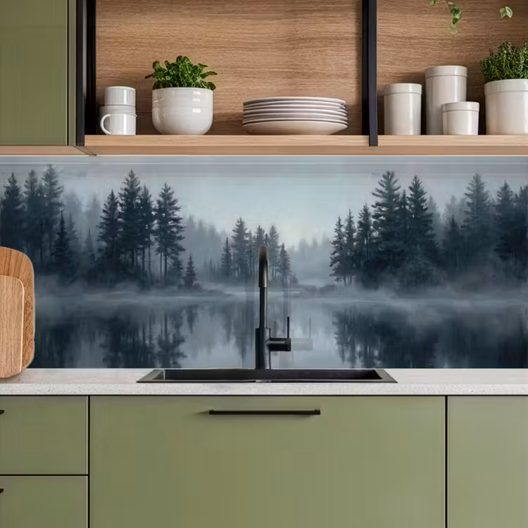 Keuken achterwand - Bos - Meer - Mist - Natuur - Grijs — 8