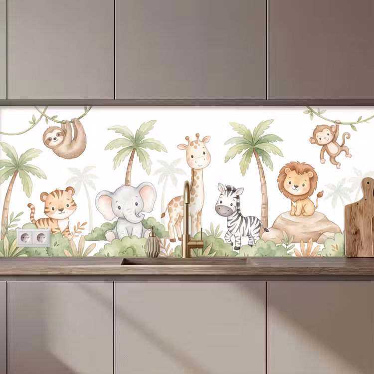 Keuken achterwand - Dieren - Jungle - Pastel — 1