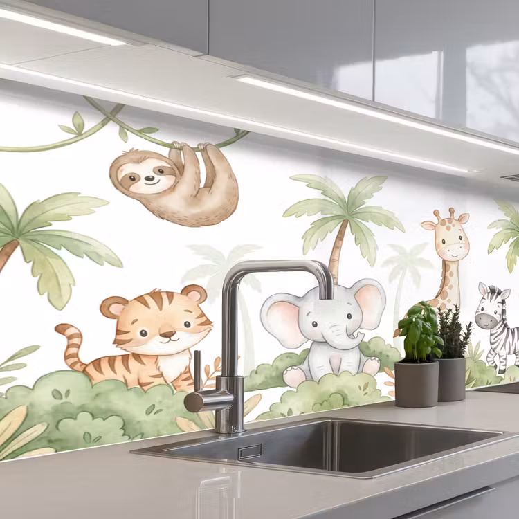 Keuken achterwand - Dieren - Jungle - Pastel — 2