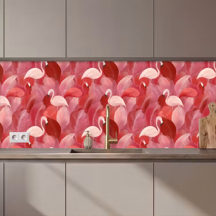 Keuken achterwand - Flamingo - Botanisch - Elegant - Roze - Rood — 1