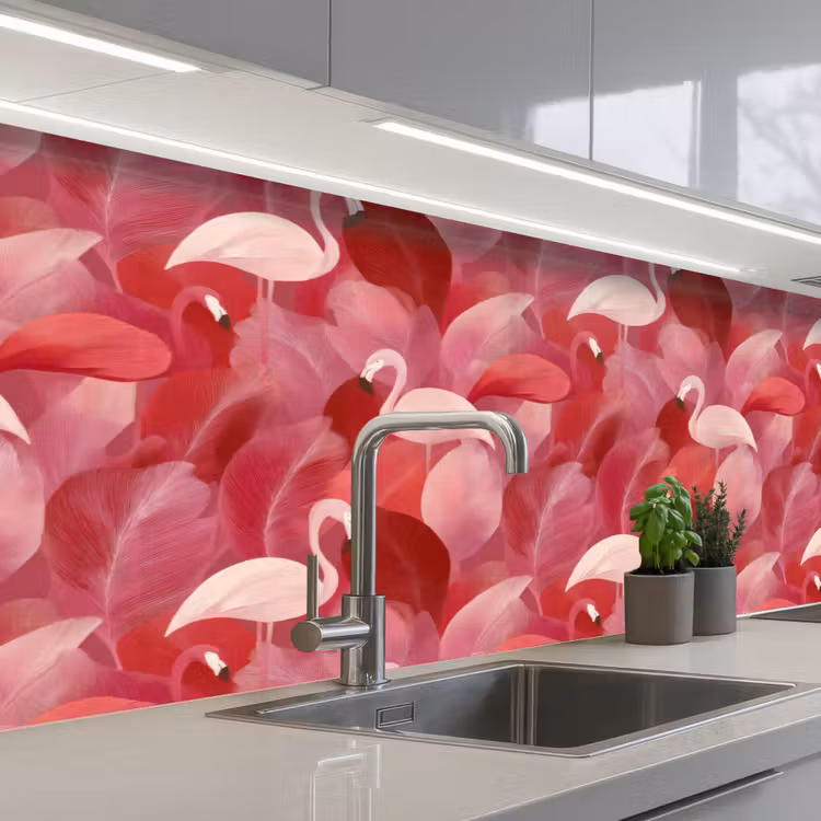 Keuken achterwand - Flamingo - Botanisch - Elegant - Roze - Rood — 2