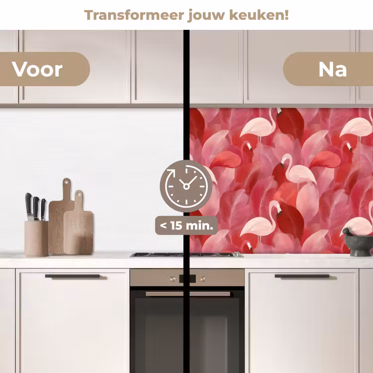 Keuken achterwand - Flamingo - Botanisch - Elegant - Roze - Rood — 3