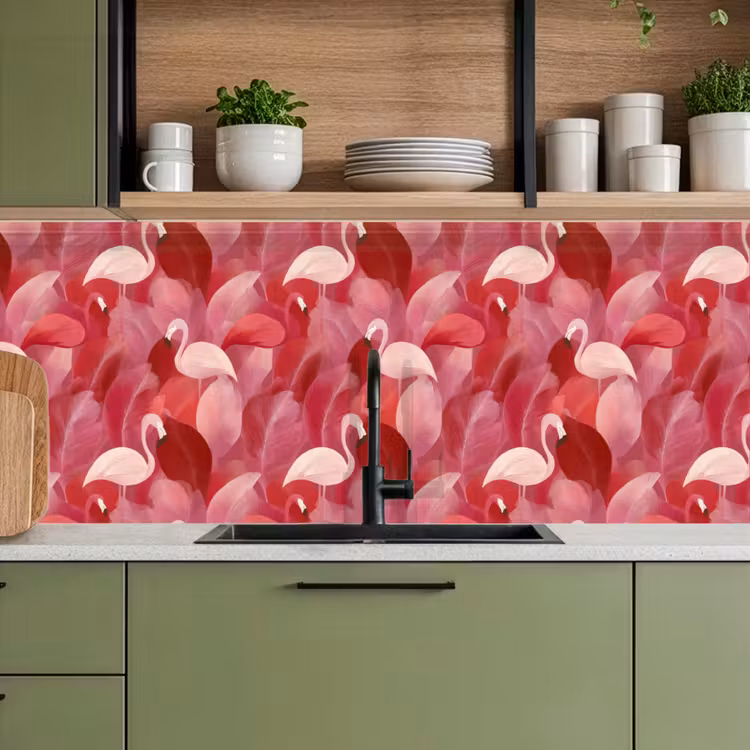 Keuken achterwand - Flamingo - Botanisch - Elegant - Roze - Rood — 8