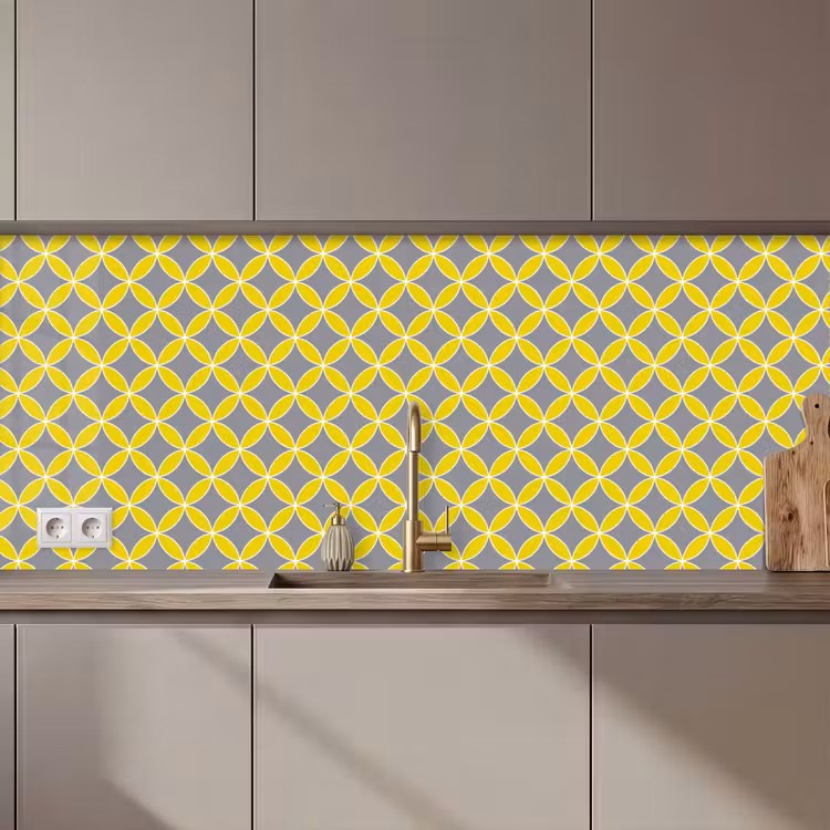 Keuken achterwand - Geometrisch - Cirkels - Modern - Grijs - Geel — 1