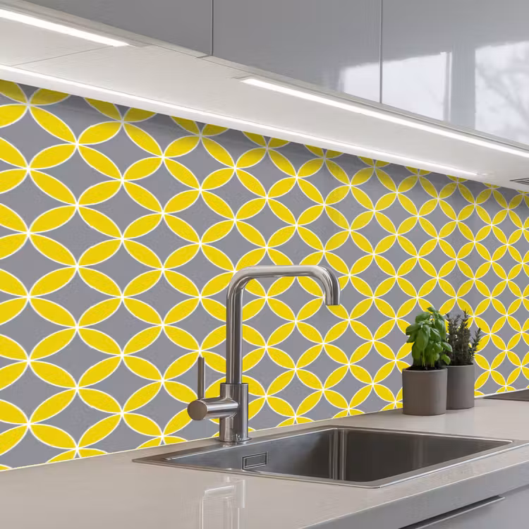 Keuken achterwand - Geometrisch - Cirkels - Modern - Grijs - Geel — 2
