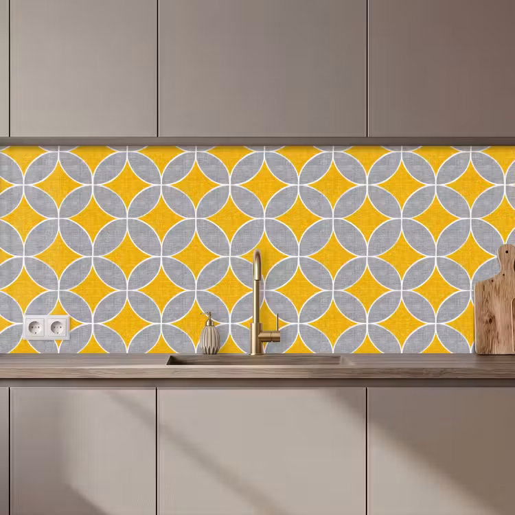 Keuken achterwand - Geometrisch - Cirkels - Textuur - Grijs - Geel — 1