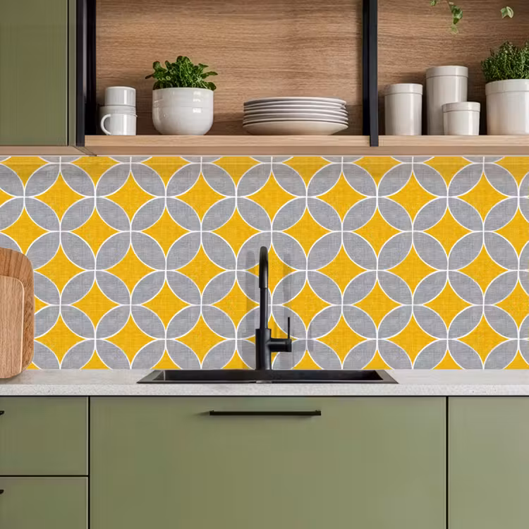 Keuken achterwand - Geometrisch - Cirkels - Textuur - Grijs - Geel — 8