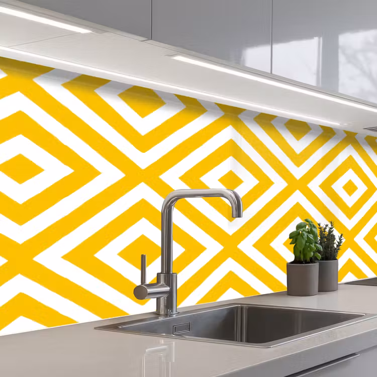 Keuken achterwand - Geometrisch - Lijnen - Modern - Geel - Wit — 2