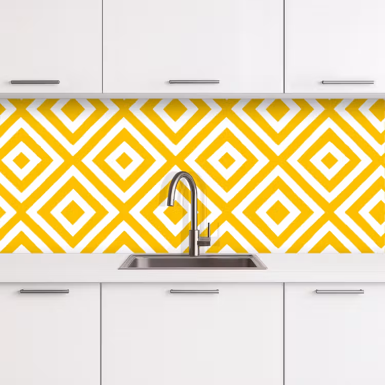 Keuken achterwand - Geometrisch - Lijnen - Modern - Geel - Wit — 4