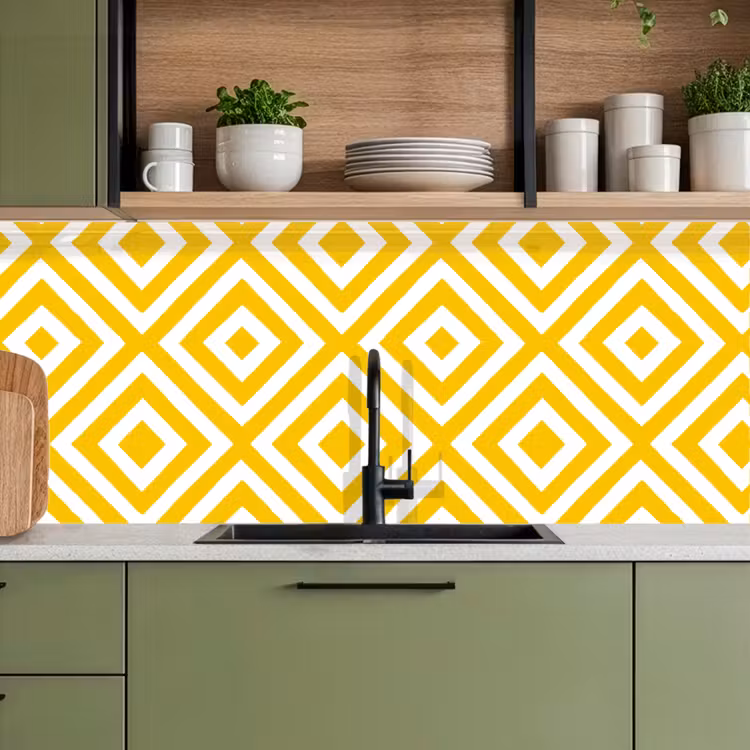 Keuken achterwand - Geometrisch - Lijnen - Modern - Geel - Wit — 8