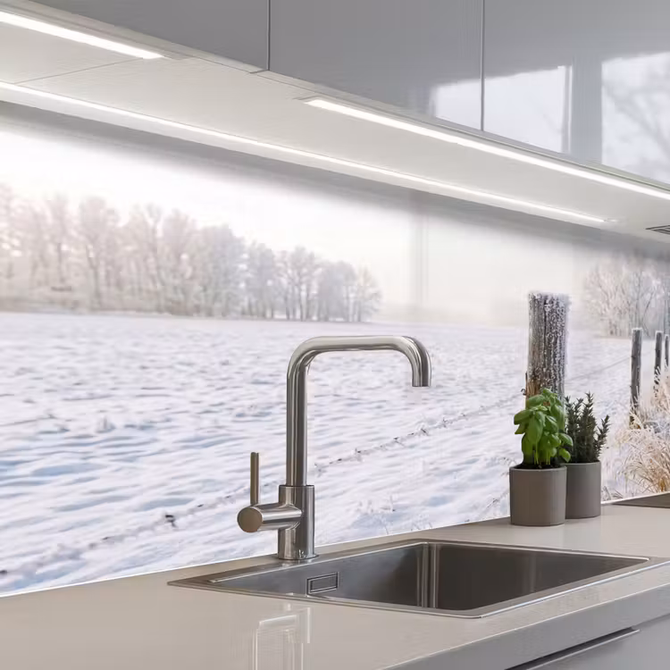 Keuken achterwand - Hek - Sneeuw - Mist - Platteland - Nostalgisch — 2