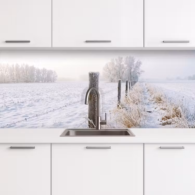 Keuken achterwand - Hek - Sneeuw - Mist - Platteland - Nostalgisch — 4